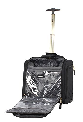 steve madden Designer 15 Inch Carry on Suitcase- Small Weekender Overnight Business Travel Luggage- Lightweight 2- Rolling Spinner Wheels Under Seat Bag for Women (Peek-A-Boo Black) - color: Peek-A-Boo Black