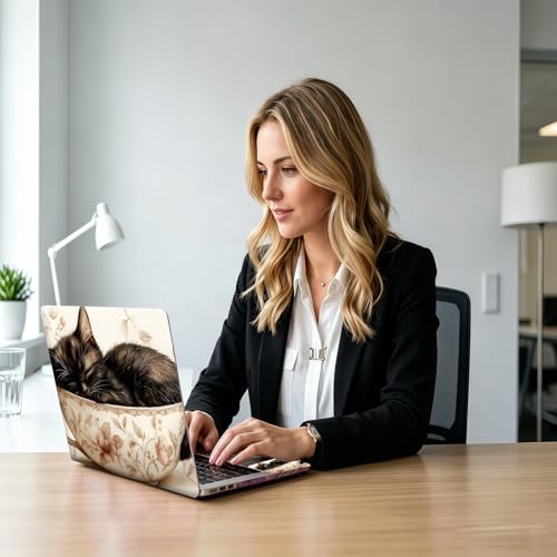 Cozy Teacup Cat Universal Laptop Skin Sticker 3PCS, Protective Decal Trim-to-Fit 11.6" 13.3" 14" 15.6" Laptop Vinyl Cover, Removable Anti-Scratch Computer Decal Protector - color: Cozy Teacup Cat