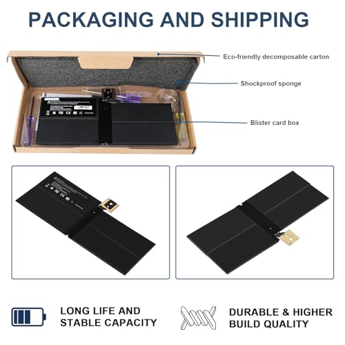 TREE.NB 45Wh G3HTA038H DYNM02 Laptop Battery for Microsoft Surface Pro 5th Gen (Model 1796, 2017), Surface Pro 6 (Model 1807/1809/1796, 2018 Tablet Series) 12.3" 2-in-1 - size: 8.98x3.98x0.12inch G3HTA038H