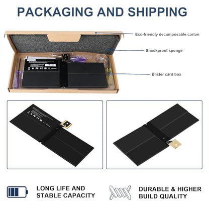 TREE.NB 45Wh G3HTA038H DYNM02 Laptop Battery for Microsoft Surface Pro 5th Gen (Model 1796, 2017), Surface Pro 6 (Model 1807/1809/1796, 2018 Tablet Series) 12.3" 2-in-1 - size: 8.98x3.98x0.12inch G3HTA038H