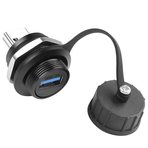 QIANRENON 5Gbps USB3.0 Male to Female Threaded Fixed Waterproof Connector USB 3.0 Plug to Socket Bulkhead Mount Straight Adapter USB3.0 Converter Mounting Socket, for USB Data Transfer/Charge