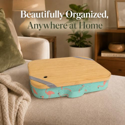 Mayjoy Bamboo Laptop Lap Desk with Storage, Removable Cover, Aqua | Use laptops up to 15.6” on the bamboo top; store tablets, notebooks, mouse, cables, and pens inside. - color: Aqua