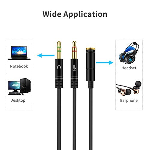 Headphone Splitter for Computer 3.5mm Female to 2 Dual 3.5mm Male Headphone Mic Audio Y Splitter Cable Smartphone Headset to PC Adapter(100CM, Black) - color: Black, size: 100CM