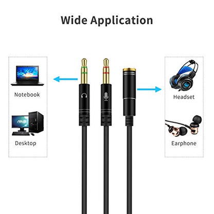 Headphone Splitter for Computer 3.5mm Female to 2 Dual 3.5mm Male Headphone Mic Audio Y Splitter Cable Smartphone Headset to PC Adapter(35CM, Black) - color: Black, size: 35CM