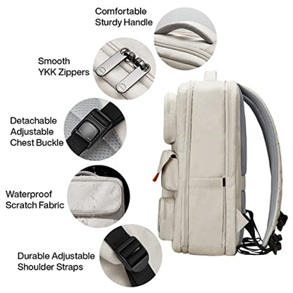 mixi Travel Backpack for Women & Men 15.6'' Laptop Carry On Weekender Bag Outdoor Hiking with Multifunction Pockets 180° Open Water Resistant 18 Inch 22L, Moonlight White - color: Moonlight White