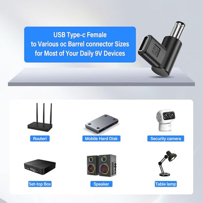 90 Degree DC 5.5 x 2.5mm to USB C Adapter,9V DC 5525 Male to USB Type C PD Emulator Trigger for LED Light、Router、Mobile Power Supply （4-Pack）