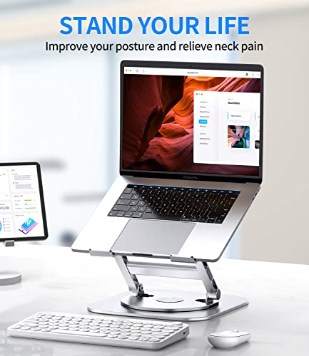AOEVI Adjustable Laptop Stand with 360 Rotating Base, Stable Computer Stand for Laptop Ergonimic Foldable Laptop Riser for Desk Compatible with MacBook Pro/Air Notebook up to 16 Inches, Silver - color: Silver