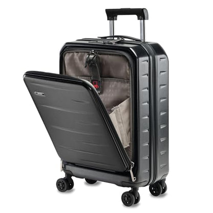 CENSIEN 20 Inch Carry On Luggage 22×14×9 Airline Approved with Front Pocket | Front Opening with Laptop Pocket,Lightweight ABS+PC Hard Shell Suitcases,360° Spinner Wheels,TSA Lock,YKK Zipper,Black - color: Black, size: 20 Inch