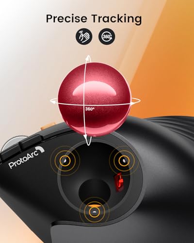 ProtoArc EM05 NL Wireless Vertical Trackball Mouse, 5 DPI Levels, Red | 62° Vertical Design Supports a Natural Wrist Posture, Connect 3 Devices Via Bluetooth/2.4G USB-A, 500mAh Rechargeable Battery - color: Red