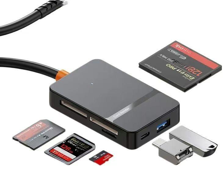 High-Speed 8-in-1 USB 3.0/USB-C OTG Card Reader - 104MB/s CF/SD/TF/MS Adapter with Dual Ports & LED | Mac/PC/Android