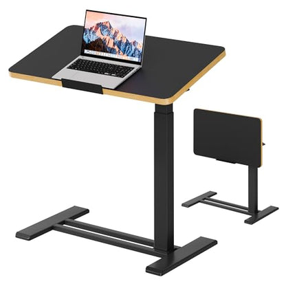 SANODESK Medical Adjustable Overbed Bedside Table with Casters 90° Tilt Top Pneumatic Mobile Rolling Laptop Computer Standing Desk Cart with Tray, Hospital and Home Use(27.6" W x 15.7" D, Black) - color: Black, size: Small
