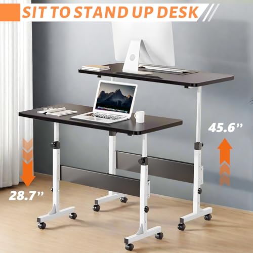 Rolling Desk Adjustable Height,Portable Laptop Desks,Small Standing Desk with Wheels for Home Office (31.50 * 15.75,Black) - color: Black
