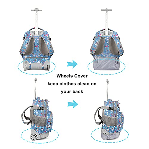 Tilami Rolling Backpack 21 inch with Lunch Bag Wheeled Laptop Backpack, Blue Jeans - color: Blue Jeans