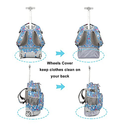 Tilami Rolling Backpack 21 inch with Lunch Bag Wheeled Laptop Backpack, Blue Jeans - color: Blue Jeans