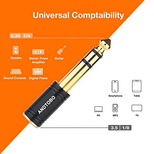 ANDTOBO 1/4''(6.35mm) Male to 1/8'' (3.5mm) Female Stereo Audio Jack Pure Copper Adapter for Headphone, Amp, 3 Pack-Black - color: 1/4 Male to 3.5mm Female -3PACK