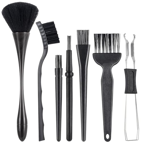 SIMPOR 7 Pcs Anti Static Brush Set with Keycap Puller, PC Computer Electronics Keyboard Cleaning Kit, Nylon Keyboard Cleaning Brush Cleaner for Mechanical Keyboard, PCB, Camera, Car Vents