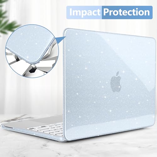 DONGKE Glitter Case for MacBook Neo 13 Inch 2026 (Model A3404 | A18 Pro Chip) | Clear Sparkly Hard Shell Cover with Screen Protector & Keyboard Cover & 2 USB-C Adapters - Bling Lightblue - color: Bling Lightblue