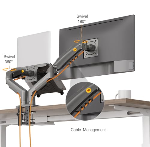NB ERGONOMIC Laptop Mount with Adjustable Tray for 10-17”Notebook, Full Motion Arm with VESA Plate for 17-30”Monitor,Clamp-on Grommet Mounting F160-FP
