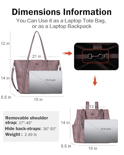 Large Laptop Tote Bag for Women Designer Leather Laptop Bag, 15.6in | Fashion Travel Backpack Purse Shoulder Handbag Fits 15.6 Laptop, Daily, Work, Business Trip, Weekend Travel, Teacher - color: Purple Retro Style