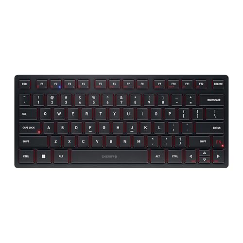 Cherry KW 9200 MINI, Compact Wireless Multi Device Keyboard for up to 4 Devices, Bluetooth, 2.4 GHz & Wired Mode, SX Scissor Switches, Rechargeable, Black