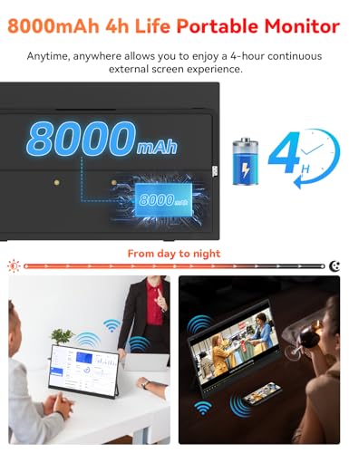 16" 2.5K Wireless Portable Monitor Battery-Powered, Support AirPlay Miracast, 2560×1600P IPS USB-C HDMI External Monitor, 2nd Screen for Laptop MacBook PC Phone Tablet, w/Built-in Battery(4- 5H) - size: 16-inch
