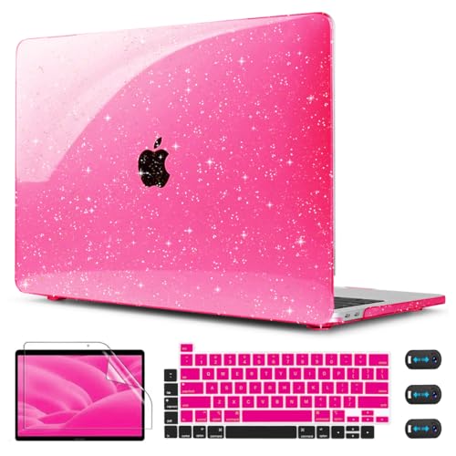 CISSOOK Compatible with MacBook Pro 13 inch Case Sparkly M2 M1 2025-2016 | 4in1 Set Plastic Hard Shell &Keyboard Cover for MacBook Pro 13 A2338 A2251 A2289 A2159 A1706, Rose Pink Glitter - color: Rose Red Glitter