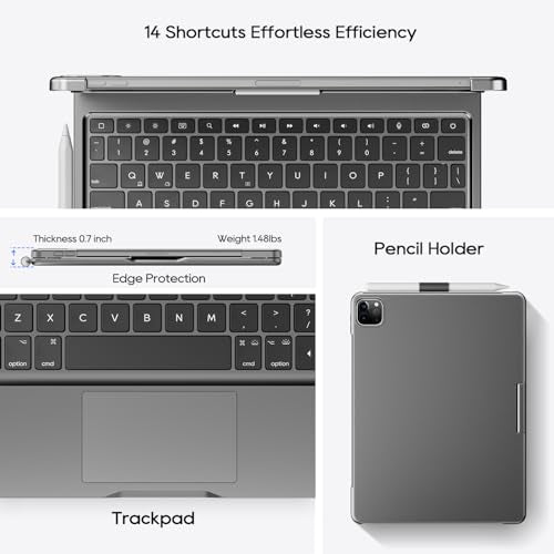 Wireless Keyboard Case for iPad Pro 11 inch M5 2025 & M4 2024 Space Gray | Pekarejue 360 Rotatable, Pencil Holder, Multi-Touch Trackpad, Backlit Keys, Swivel Cover A3357A3358 A3359 A2836 A2837 A3006 - color: Space Gray, size: iPad Pro 11 (M4/M5)