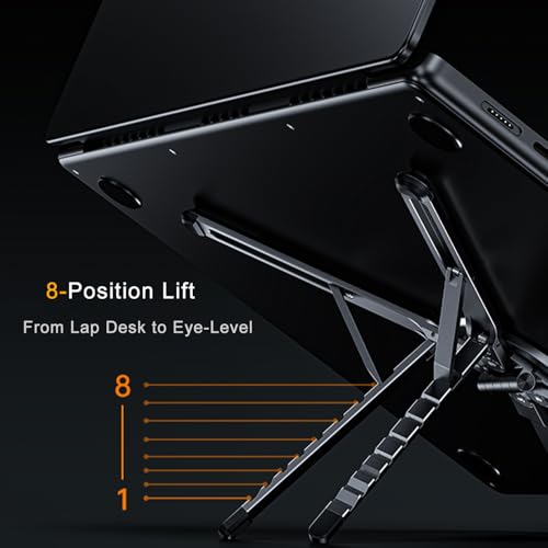 Metal Laptop Stand, 3-in-1 Magnetic Foldable Tablet Phone Holder | Pocket-Sized & Portable, Adjustable Laptop Riser for Desk, N55 Powerful Magnets, Ergonomic View Mount for Home Office, Travel
