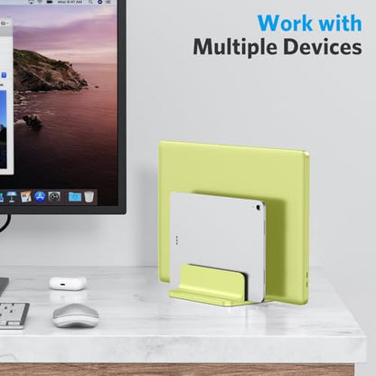 OMOTON Vertical Laptop Stand [Updated Double Version], Desktop Aluminum Mac Book Stand with Adjustable Dock Size, Fits All Mac Book, Surface, Chrome Book and Gaming Laptops (Up to 17.3 inch), (Citron) - color: Citron