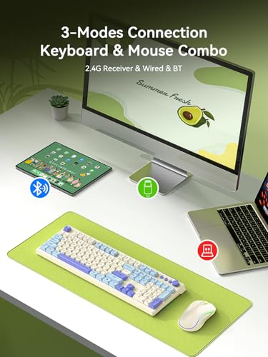 Wireless Keyboard and Mouse Combo, RGB Backlit Rechargeable 2000 mAh Battery, Wireless Computer Keyboards, Tri-Mode Bluetooth/2.4GHz/USB-C Custom Creamy Keyboard, RGB Backlit Media Knob - color: Purple-Beige