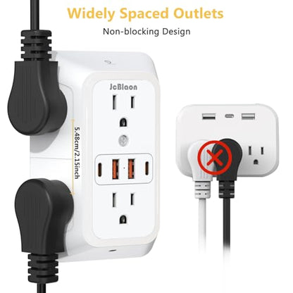 Wall Outlet Extender with Night Light, Power Plug Adapter Multi Plug Outlet Surge Protector with 4 USB Charging Ports (2 USB C), Adapter Spaced Outlets for Home Travel Office-ETL - color: White with Night Light