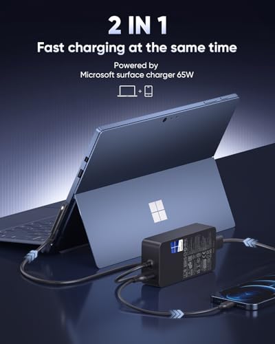 65W Microsoft Surface Pro Laptop Charger for Surface Pro 11,10,9,8,7,7+6,5,4,3,X, Windows Surface Laptop 7,6,5,4,3,2,1,Studio i5, Surface Go 1,2,3,4, Tablet, Surface Book 3,2,1,LED, 10FT