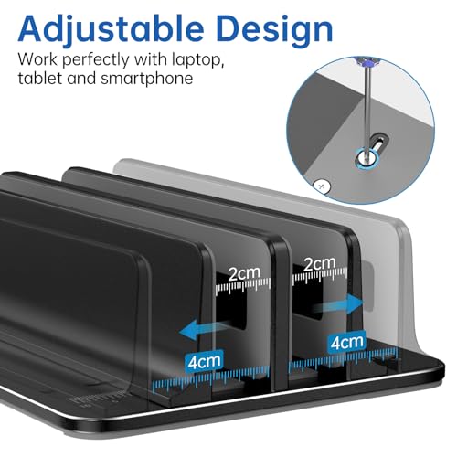 Vertical Laptop Stand for Desk Aluminum Book Holder with Adjustable Double Slot Desktop Accessories for MacBook Pro/Air Gaming Laptops, Black