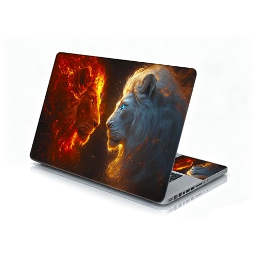 Universal Laptop Skin Sticker Decal, 12"-15.6" Aesthetic Vinyl Wrap, Fire and Ice Lions Face Off Waterproof Notebook Cover Art Protector for MacBook HP Dell Lenovo, Fits 13" 14" 15" 15.6" - color: Fire and Ice Lions Face Off