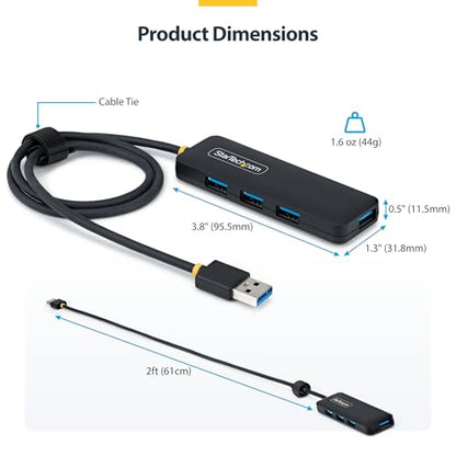 StarTech 4-Port USB-A Hub 5Gbps with 2ft/61cm Cable, Dell (H5A4A-USB-HUB-2) | SuperSpeed 5Gbps, 4 USB-A adapter, USB Powered portable, Plug-and-play, MacBook, Chromebook, PC, Peripheral devices - size: 2 ft, style: USB-A