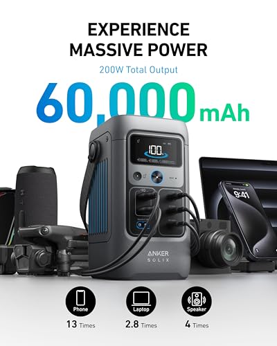 Anker SOLIX C200 DC Power Bank Station and 60W Solar Panel, 192Wh Portable Power Station, LiFePO4 Battery, 200W Solar Generator, For Outdoor, Camping, Traveling, and Emergencies - style: SOLIX C200 DC + 60 W Solar Panel