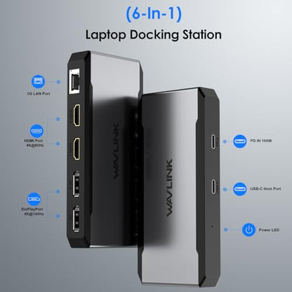 USB C Docking Station Dual HDMI, WAVLINK 4 Monitor Docking Station with Dual DP, Dual HDMI, 100W PD in, 5G Ethernet Port for Dell/HP/Lenovo etc, Windows Systerm Computer Only - Host USB3.2 Required