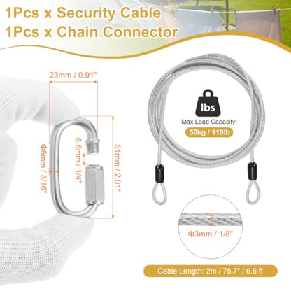 PATIKIL Security Cable Lock (1/8" Dia 6.6ft, Clear) Vinyl Coated 304 Stainless Steel Double Loop Flexible Wire Rope Safety Cable with Quick Links Locking Connectors - color: Clear, size: 1/8" x 6.6ft