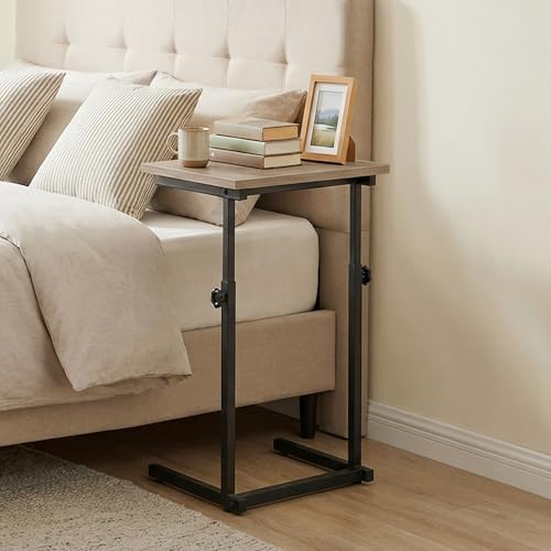 HOOBRO C Shaped End Table, Adjustable Height Sofa Side Table, Slide Under Couch Table, C Shaped Side Table for Small Spaces, for Living Room, Bedroom, Greige and Black BG71SF01 - color: Greige + Black