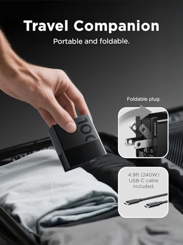 Lenovo 100W USB C Charger, 4-Port Multi-Device Fast Charging, Black GaN Power Block with 240W Cable, for Thinkpad, MacBook, Dell XPS, iPhone, Samsung - size: 4 Port - 100 W