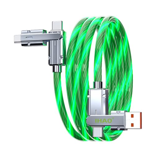 IHAO Multi Connectors Fast Charging Cable 4 Combinations in One Cable USB A/USBC to USBC Cord Lighted Up LED Flowing Compatible with Most of Electric Device-39 Inches Green - color: 4 Combinations Green