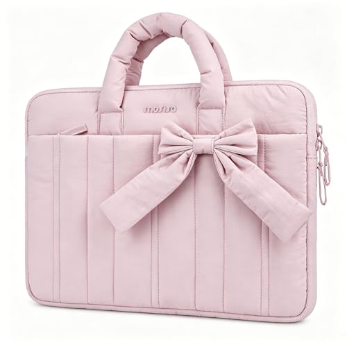 MOSISO Laptop Case 16 inch, 15-15.6 inch Puffy Laptop Sleeve Compatible with MacBook Pro 16 M5 M4 M3 M2 M1, HP Acer Dell Lenovo ASUS Notebook, Rectangle Quilted Carrying Bag with Bow&Handle, Pink - color: Pink, size: 16 inch