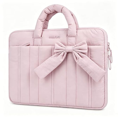 MOSISO Laptop Case 14 inch, 14 inch Puffy Laptop Sleeve Compatible with HP Lenovo Dell ASUS Acer, HP Stream, Dell Latitude, Lenovo IdeaPad, Rectangle Quilted Carrying Bag with Bow&Handle, Pink - color: Pink, size: 14 inch