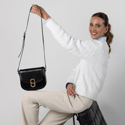 Time Resistance Full-Grain Leather Crossbody Bag – Shoulder Bag with Magnetic Closure - Leather Messenger Bag for Women - color: Black