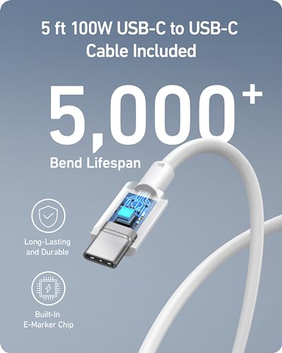 Anker Nano 100W MacBook Charger, 3-Port Fast Compact GaN USB Charger Block for MacBook Pro/Air, Pixelbook, ThinkPad, Dell XPS, iPad Pro, iPhone 17 Series, Galaxy S23,and More (White, 1 Pack & 1 Cable) - color: white