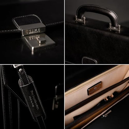 Time Resistance Leather Briefcase - Italian Handmade Laptop Bag - Work Bag for Men and Women - Attache - Computer Bag - color: Black