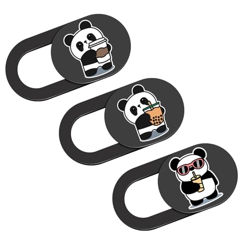 Laptop Camera Cover Slide, Computer Camera Cover, Camera Privacy Cover, Webcam Accessories for Laptop, iPhone, iPad, Computer, MacBook, Smartphones, Protective Covers for Personal Privacy Security - color: Drink Panda-Black