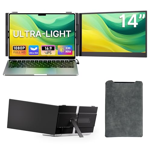 14" Laptop Screen Extender - Ultra Light 1.31lbs FHD 1080P IPS Portable Monitor for Laptops, Attachment Plug & Play Travel Dual Extra Display for 13"-17" Windows/Mac - size: 14.0" - S8