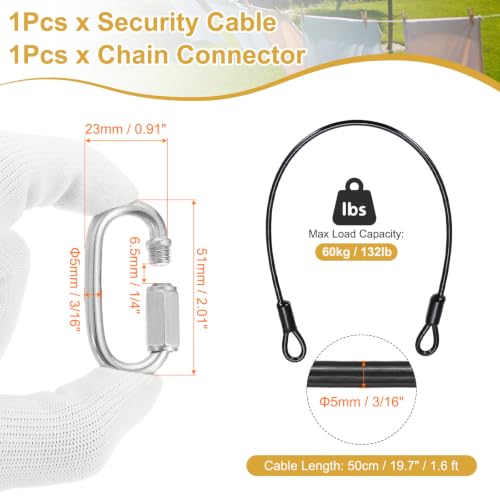 PATIKIL Security Cable Lock (3/16" Dia 1.6ft, Black) Vinyl Coated 304 Stainless Steel Double Loop Flexible Wire Rope Safety Cable with Quick Links Locking Connectors - color: Black, size: 3/16" x 1.6ft