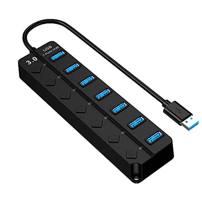Tianle USB Hub, 7-Port USB 3.0 Ultra Slim Data Hub with Individual LED Power Switches Compatible with MacBook Air, iMac, Surface Pro, Laptop, USB Flash Drives, Mobile HDD - size: 7Port Switches